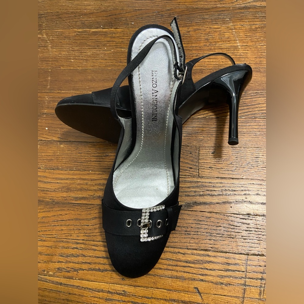 Enzo Angiolini Black Heels with Rhinestone Buckle - Picture 2 of 4